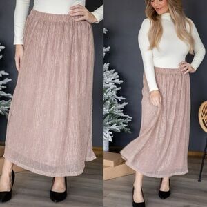 Loveriche metallic dusty rose pink midi‎ skirt